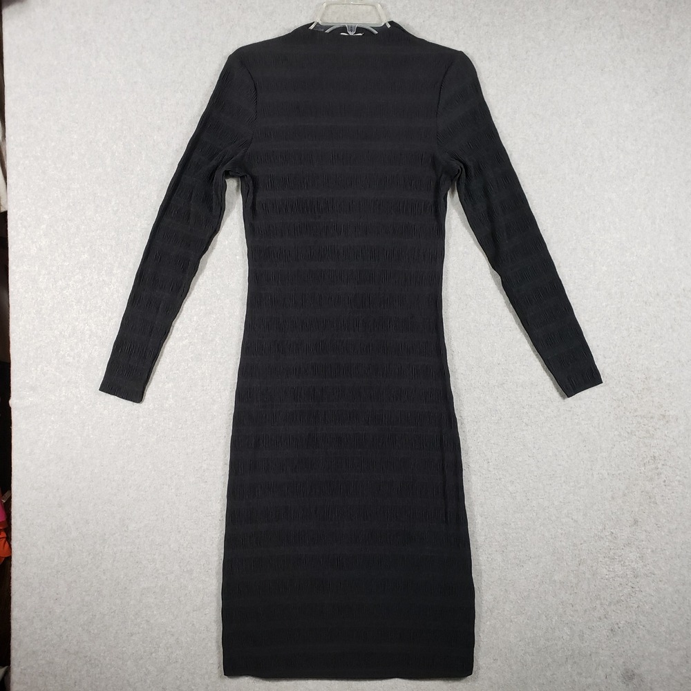 H&M Black Ribbed Mock Neck Long Sleeve‎ Midi Dress Medium Office Siren Goth Core
